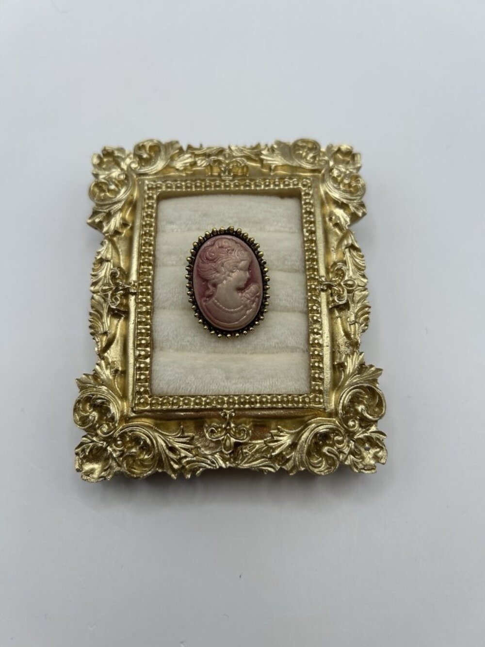 Vintage Style Pink Cameo Brooch Gold Tone Costume Jewelry Victorian Lady Jewelry